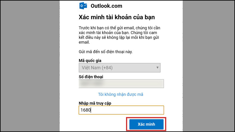 Xác minh tài khoản bằng số điện thoại